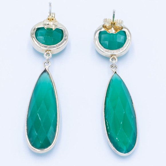 Green Agate in Silver/Yellow Gold Plated Earrings - Picture 4 of 9